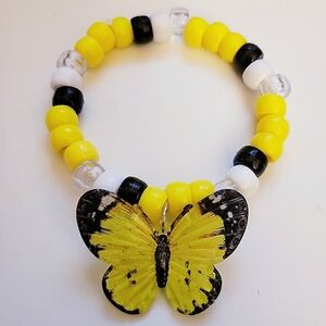 Handmade Yellow Butterfly Charm Kandi Bracelet